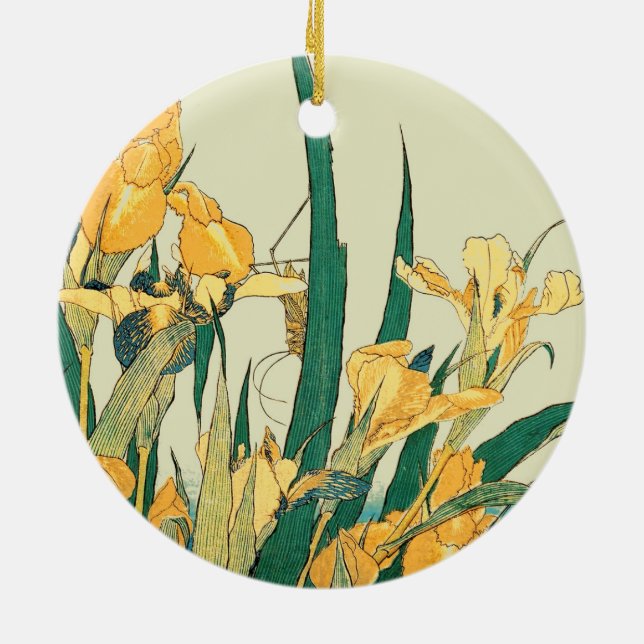 Hokusai grasshopper and iris Japan Ceramic Tree Decoration (Back)
