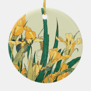 Hokusai grasshopper and iris Japan Ceramic Tree Decoration