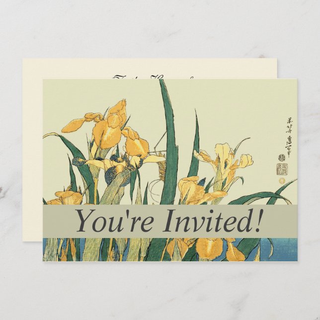 Hokusai grasshopper and iris Japan Invitation (Front/Back)