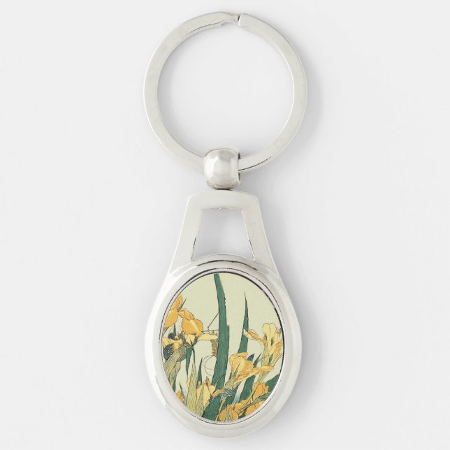 Hokusai grasshopper and iris Japan Key Ring (Front)