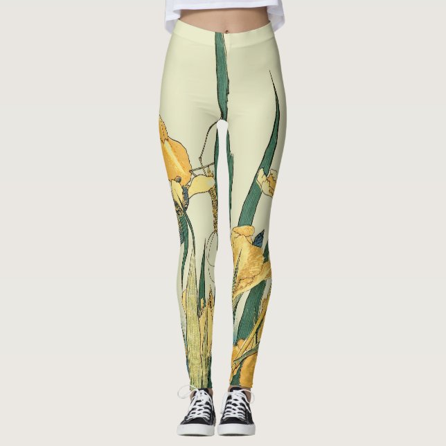 Hokusai grasshopper and iris Japan Leggings (Front)