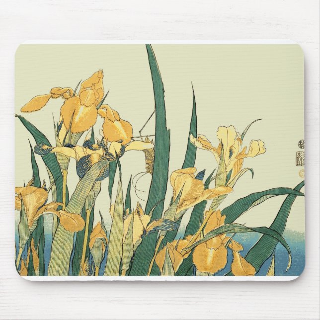 Hokusai grasshopper and iris Japan Mouse Mat (Front)
