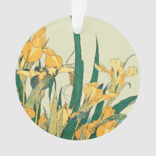 Hokusai grasshopper and iris Japan Ornament