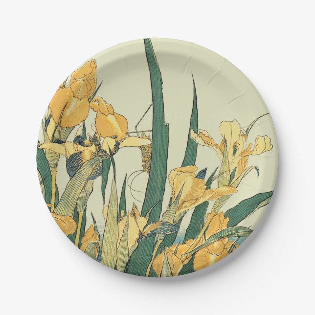 Hokusai grasshopper and iris Japan Paper Plate (Front)