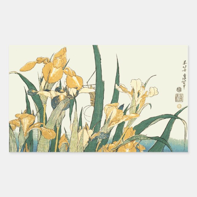Hokusai grasshopper and iris Japan Rectangular Sticker (Front)