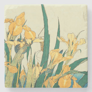 Hokusai grasshopper and iris Japan Stone Coaster
