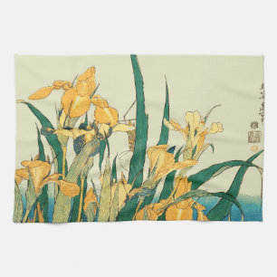 Hokusai grasshopper and iris Japan Tea Towel