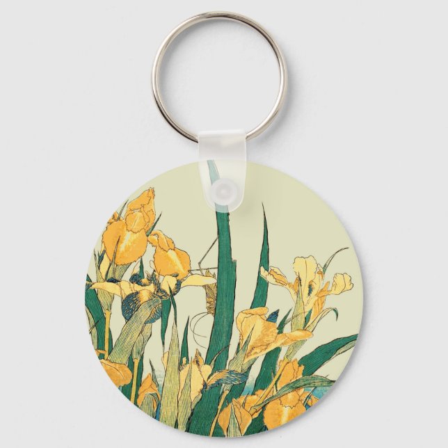 Hokusai grasshopper and iris japanese art key ring (Front)