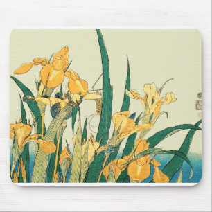 Hokusai grasshopper and iris japanese art mouse mat