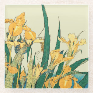 Hokusai Grasshopper Iris Vintage Print: Japanese Glass Coaster