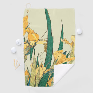 Hokusai Grasshopper Iris Vintage Print: Japanese Golf Towel