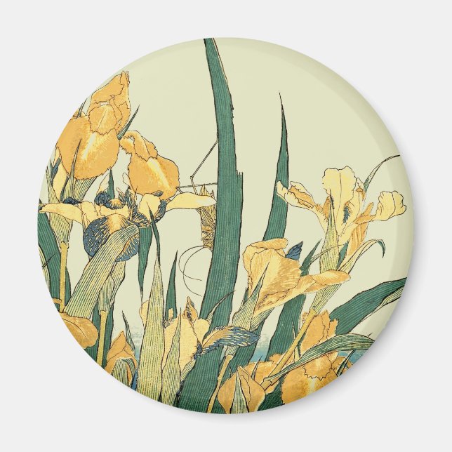 Hokusai Grasshopper Iris Vintage Print: Japanese Magnet (Front)