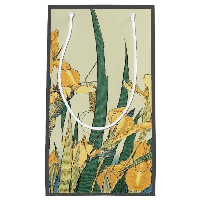 Hokusai Grasshopper Iris Vintage Print: Japanese Small Gift Bag (Front)