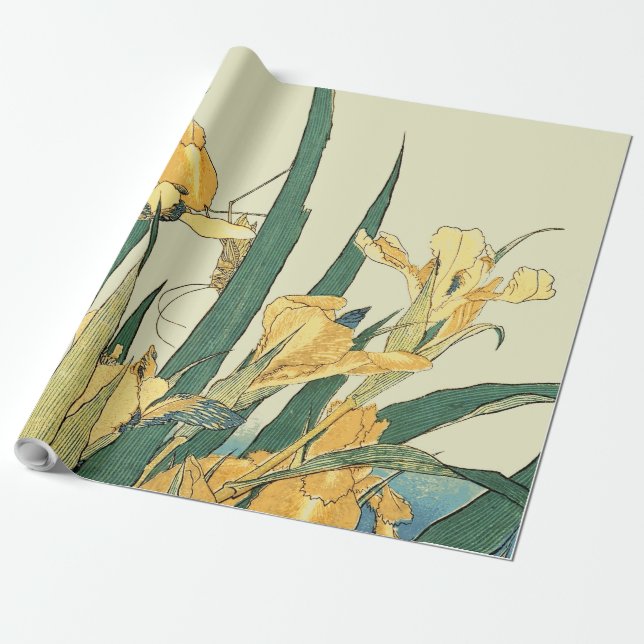 Hokusai Grasshopper Iris Vintage Print: Japanese Wrapping Paper (Unrolled)