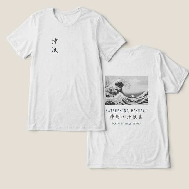 Hokusai Great Wave Minimal Japanese Art OffWhite Tri-Blend Shirt (Design Front & Back)