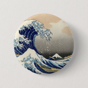 Hokusai Great Wave off Kanagawa Katsushika Tsunami 6 Cm Round Badge
