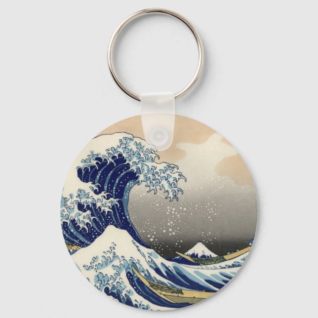 Hokusai Great Wave off Kanagawa Katsushika Tsunami Key Ring (Front)