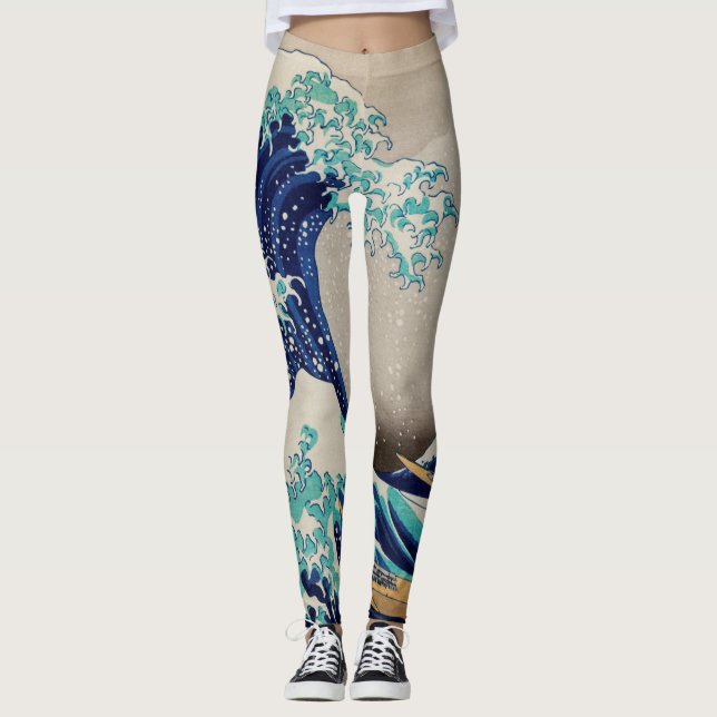 Hokusai Great Wave off Kanagawa. Vintage japan art Leggings (Front)