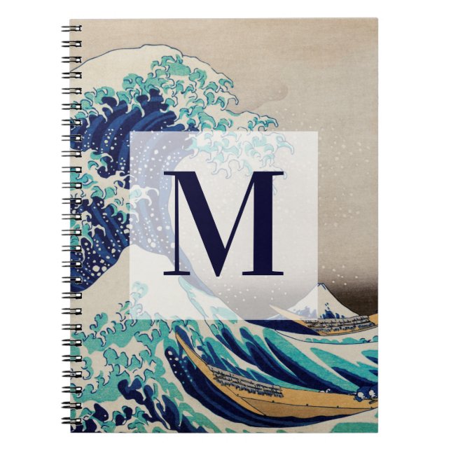 Hokusai Great Wave off Kanagawa. Vintage monogram Notebook (Front)
