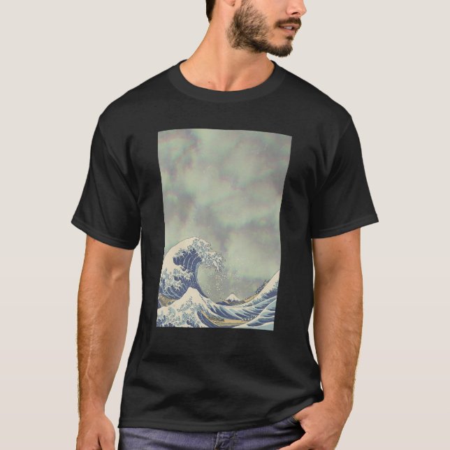Hokusai Great Wave On Grunge Clouds T-Shirt (Front)