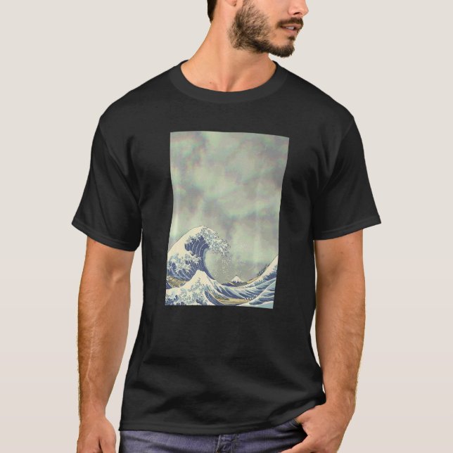 Hokusai Great Wave On Grunge Clouds   T-Shirt (Front)