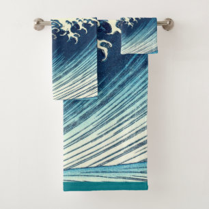 Hokusai Great Wave Pattern: Japanese Ukiyo-e Art Bath Towel Set