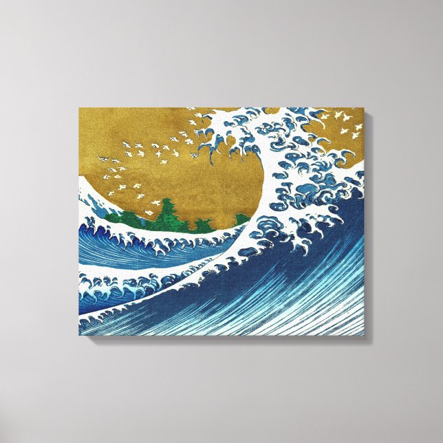 Hokusai Great Wave Pattern: Japanese Ukiyo-e Art Canvas Print (Front)