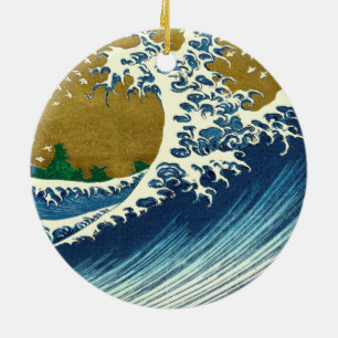 Hokusai Great Wave Pattern: Japanese Ukiyo-e Art Ceramic Tree Decoration