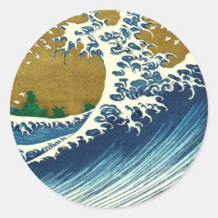 Hokusai Great Wave Pattern: Japanese Ukiyo-e Art Classic Round Sticker