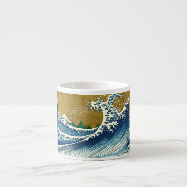 Hokusai Great Wave Pattern: Japanese Ukiyo-e Art Espresso Cup (Front)