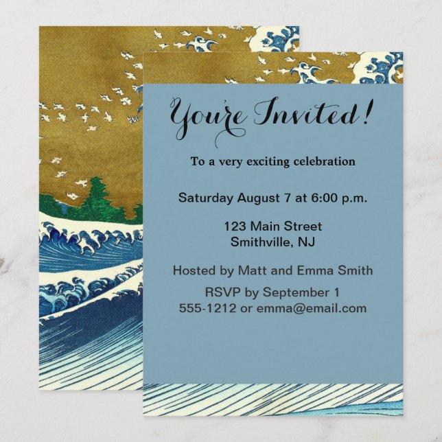 Hokusai Great Wave Pattern: Japanese Ukiyo-e Art Invitation (Front/Back)