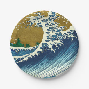 Hokusai Great Wave Pattern: Japanese Ukiyo-e Art Paper Plate