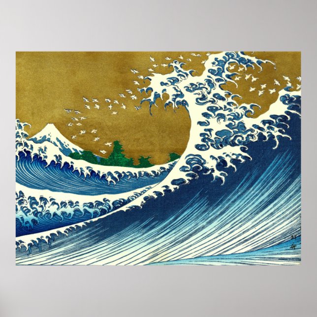 Hokusai Great Wave Pattern: Japanese Ukiyo-e Art Poster (Front)