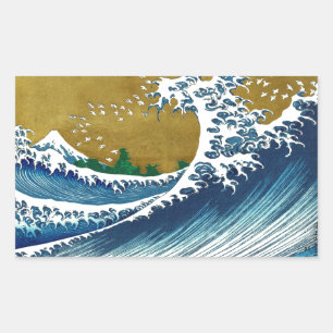 Hokusai Great Wave Pattern: Japanese Ukiyo-e Art Rectangular Sticker