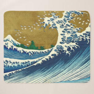 Hokusai Great Wave Pattern: Japanese Ukiyo-e Art Sherpa Blanket