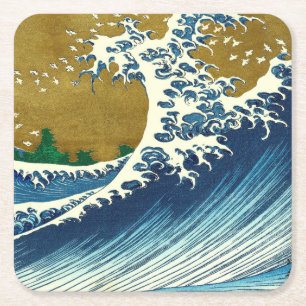 Hokusai Great Wave Pattern: Japanese Ukiyo-e Art Square Paper Coaster