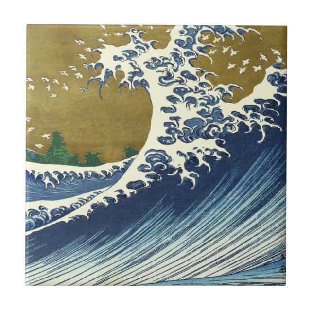 Hokusai Great Wave Pattern: Japanese Ukiyo-e Art Tile (Front)