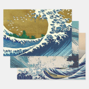 Hokusai Great Wave Pattern: Japanese Ukiyo-e Art Wrapping Paper Sheet