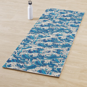 Hokusai Great Wave Pattern Nautical Blue Ocean Yoga Mat