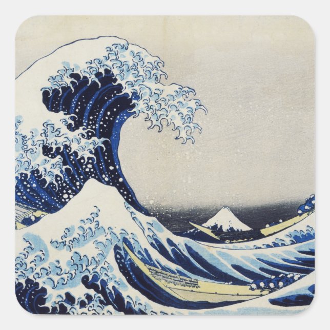 Hokusai great wave print painting square sticker (Front)