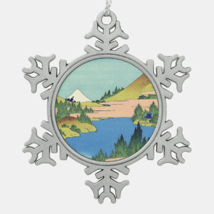 Hokusai Hakone Lake in Sagami Province Snowflake Pewter Christmas Ornament