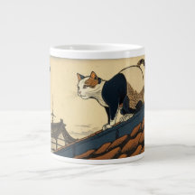 Hokusai inspired art with a cute cat
