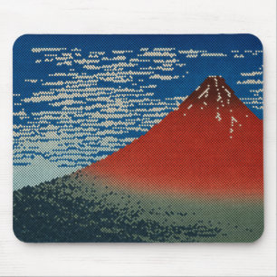Hokusai Inspired Red Fuji Japanese Pixel Art Mouse Mat