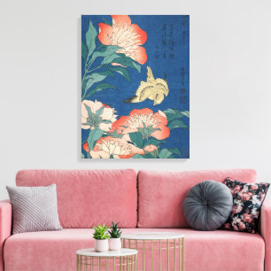 Hokusai Japanese Art Peonies and Canary Bird Canvas Print