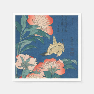 Hokusai Japanese Art Peonies and Canary Bird Napkin