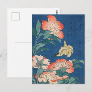 Hokusai Japanese Art Peonies and Canary Bird Postcard