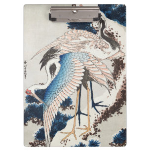 Hokusai Japanese Art Two Cranes Snowy Pine Clipboard