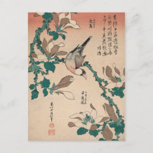 Hokusai Java Sparrow on Magnolia GalleryHD Postcard