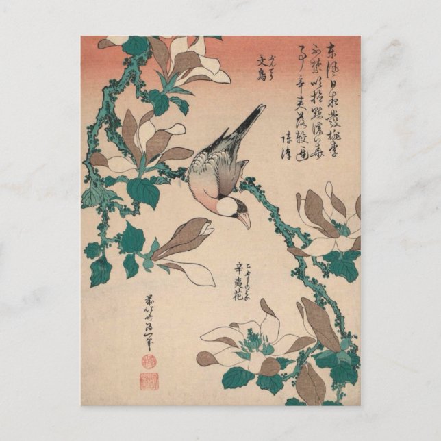 Hokusai Java Sparrow on Magnolia GalleryHD Postcard (Front)