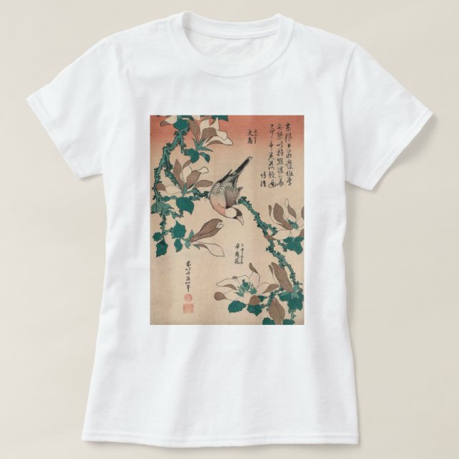 Hokusai Java Sparrow on Magnolia GalleryHD T-Shirt (Design Front)